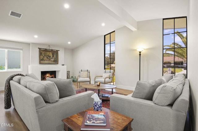 1820 Ramona Dr, Camarillo, CA 93010 - living area featuring recessed lighting, baseboards, a lit fireplace, and wood finished floors