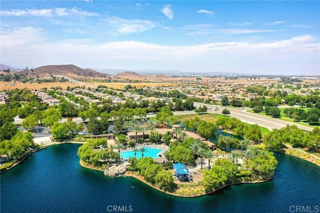 aerial view with a water and mountain view