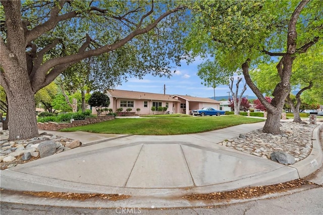 single story home featuring a front lawn