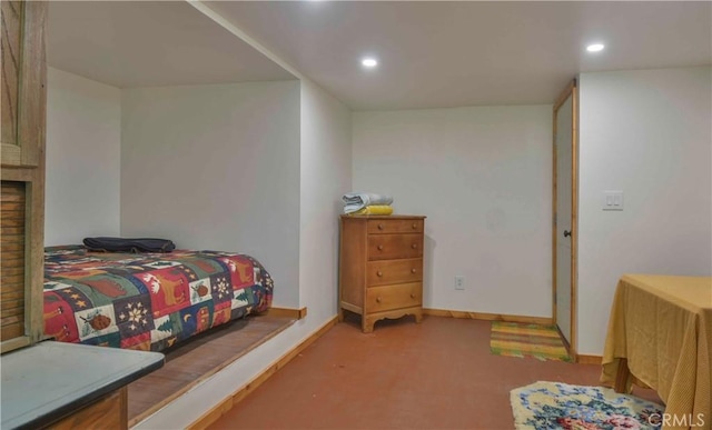 230 Fremont Rd, Lake Arrowhead, CA 92352 - carpeted bedroom featuring recessed lighting, baseboards, and a brick fireplace