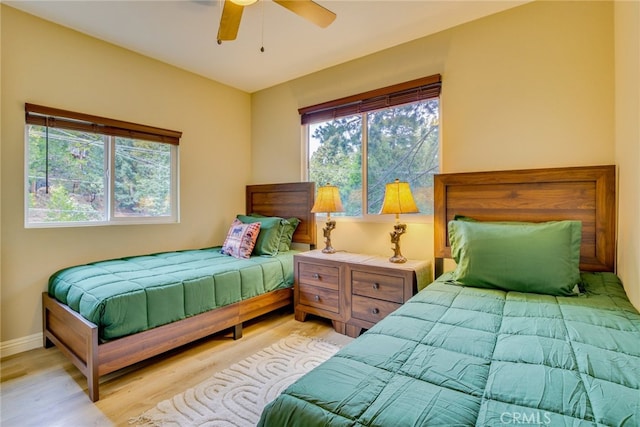 26131 Lake Forest Dr, Twin Peaks, CA 92391 - bedroom with light wood finished floors, baseboards, and a ceiling fan