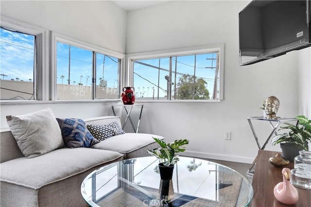 living room featuring baseboards and plenty of natural light