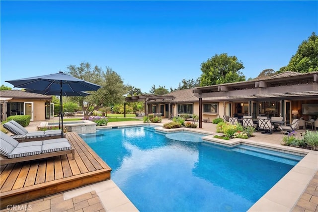 2291 Pavillion Dr, North Tustin, CA 92705 - view of pool featuring a pergola, a patio area, and a pool with connected hot tub