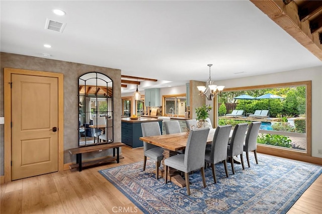 2291 Pavillion Dr, North Tustin, CA 92705 - dining space featuring an inviting chandelier, visible vents, light wood-style flooring, and recessed lighting