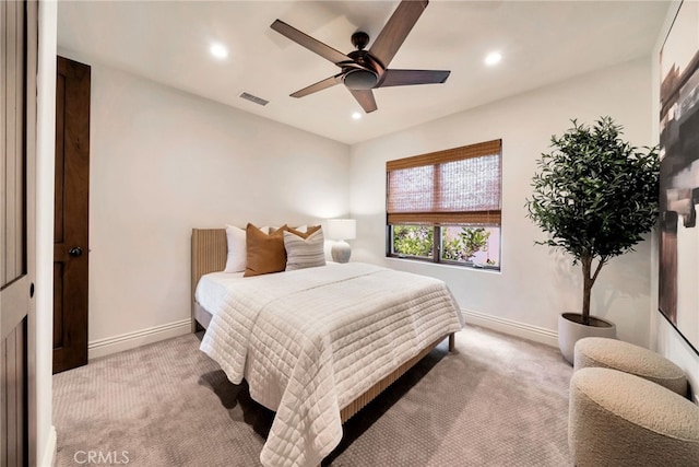 4301/2 Heliotrope Ave, Corona Del Mar, CA 92625 - bedroom featuring light carpet, recessed lighting, and ceiling fan