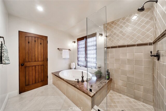 4301/2 Heliotrope Ave, Corona Del Mar, CA 92625 - bathroom featuring tiled shower, a bath, and tile patterned flooring
