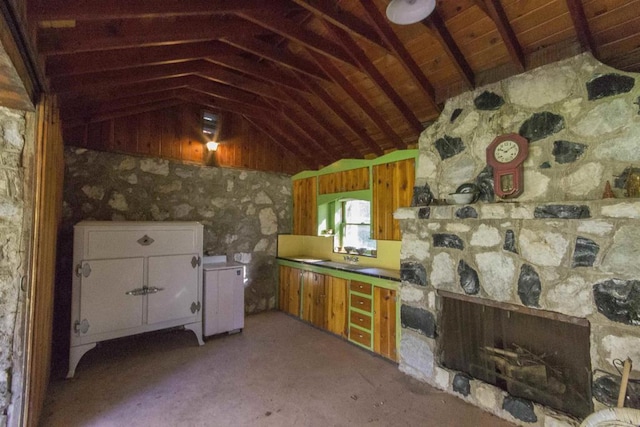 28831 Spruce Rd, Pine Valley, CA 91962 - kitchen featuring lofted ceiling and a fireplace