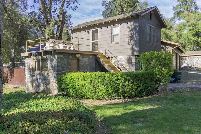 28831 Spruce Rd, Pine Valley, CA 91962 - view of home's exterior featuring stairs, stone siding, and a lawn