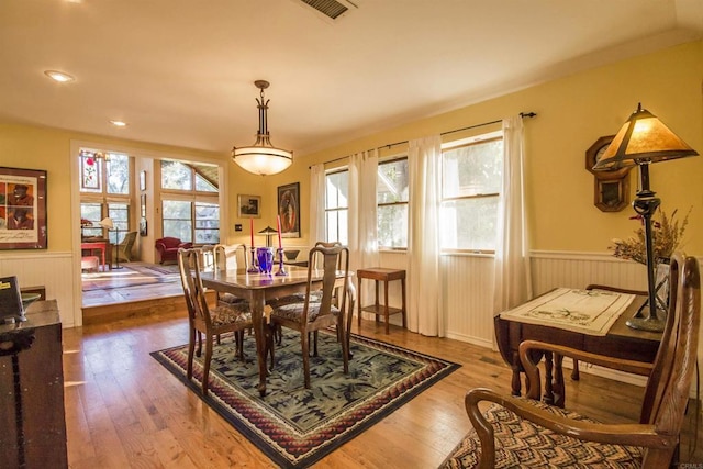 28831 Spruce Rd, Pine Valley, CA 91962 - dining area featuring a wainscoted wall, hardwood / wood-style flooring, and recessed lighting