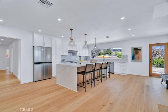 8 Clipper Rd, Rancho Palos Verdes, CA 90275 - kitchen featuring visible vents, appliances with stainless steel finishes, under cabinet range hood, and a healthy amount of sunlight