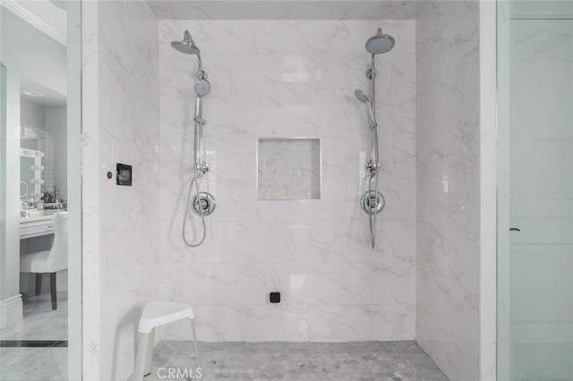 full bath with a marble finish shower