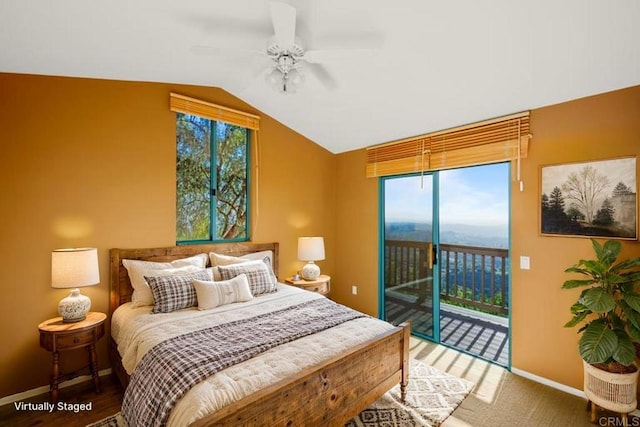 3351 Red Mountain Heights Dr, Fallbrook, CA 92028 - bedroom with baseboards, multiple windows, lofted ceiling, and access to exterior
