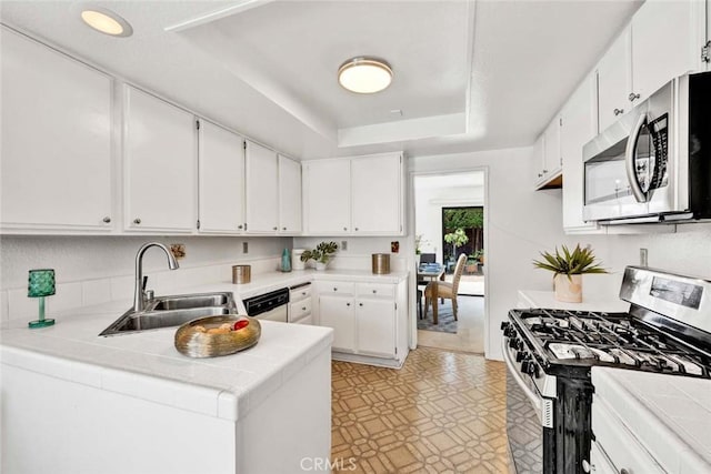 1021 Carmel Cir, Fullerton, CA 92833 - kitchen featuring a sink, a raised ceiling, white cabinetry, and stainless steel appliances