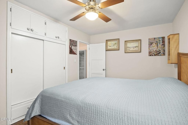 bedroom featuring a closet and ceiling fan