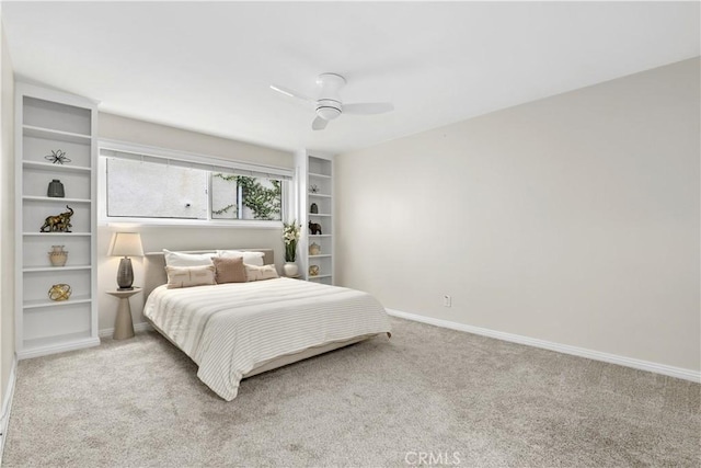 bedroom featuring baseboards, carpet, and ceiling fan
