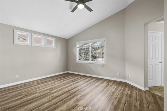 11 Santa Cruz Aisle, Irvine, CA 92606 - empty room with lofted ceiling, wood finished floors, a ceiling fan, and baseboards
