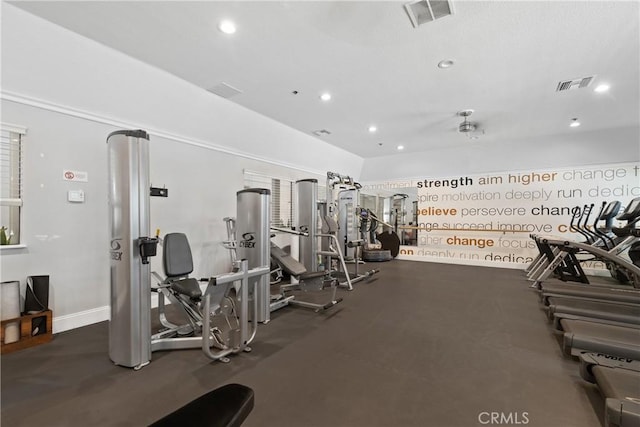 gym with visible vents and recessed lighting