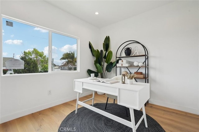 5449 S Victoria Ave, Los Angeles, CA 90043 - office with baseboards, recessed lighting, and wood finished floors