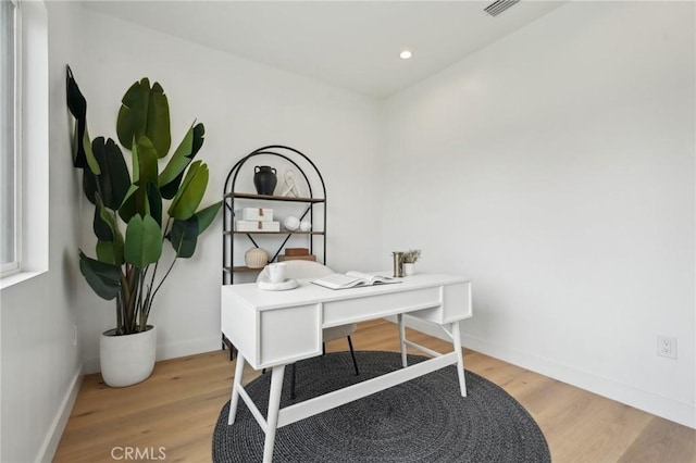 5449 S Victoria Ave, Los Angeles, CA 90043 - office with visible vents, recessed lighting, light wood-style flooring, and baseboards
