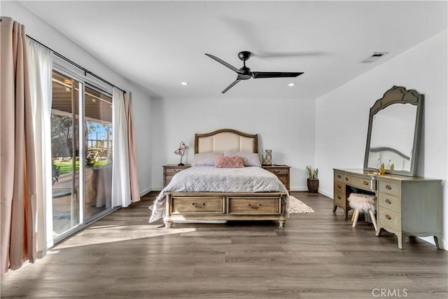 37025 96th St E, Littlerock, CA 93543 - bedroom with recessed lighting, visible vents, access to outside, and wood finished floors