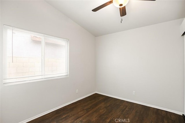 13139 Kiowa Dr, Moreno Valley, CA 92553 - unfurnished room featuring lofted ceiling, ceiling fan, dark wood-style floors, and baseboards