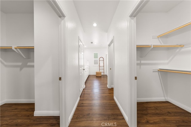 16005 Blueberry Ave, Chino, CA 91708 - hallway with baseboards, recessed lighting, and dark wood-type flooring