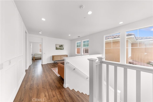 16005 Blueberry Ave, Chino, CA 91708 - hallway with dark wood-style floors, recessed lighting, an upstairs landing, and baseboards
