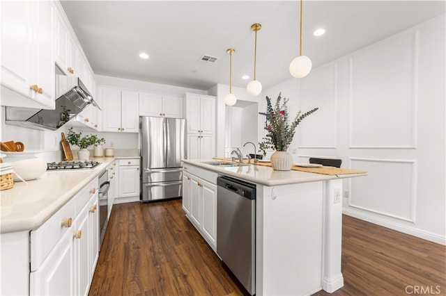 16005 Blueberry Ave, Chino, CA 91708 - kitchen with white cabinetry, visible vents, stainless steel appliances, and dark wood-type flooring