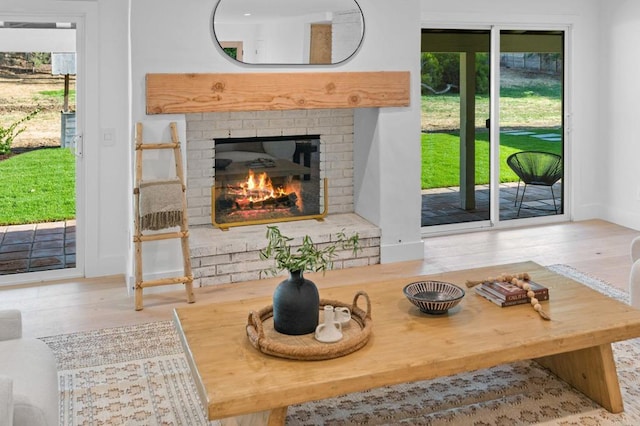14980 Via De La Valle, Del Mar, CA 92014 - interior space with a brick fireplace, baseboards, and wood finished floors