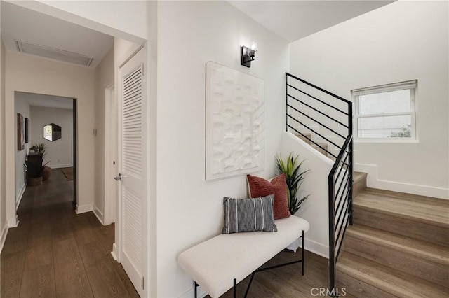 724 San Miguel Ave, Venice, CA 90291 - hall with baseboards, visible vents, stairs, and dark wood-type flooring