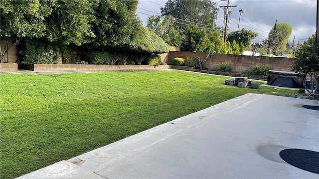 view of yard with a patio and a fenced backyard