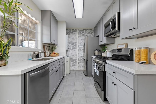 8482 Benjamin Dr Unit 10, Huntington Beach, CA 92647 - kitchen featuring a sink, gray cabinets, appliances with stainless steel finishes, and light countertops