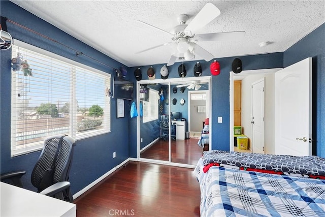15710 Rimrock Rd, Apple Valley, CA 92307 - bedroom featuring baseboards, a textured ceiling, ceiling fan, and wood finished floors