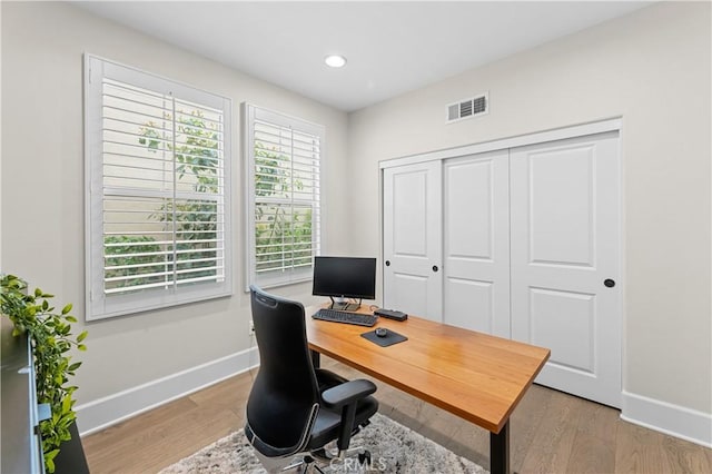 129 Pathway, Irvine, CA 92618 - home office with baseboards, light wood finished floors, and recessed lighting