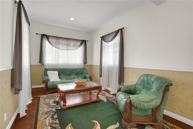 living area featuring a healthy amount of sunlight and wood finished floors