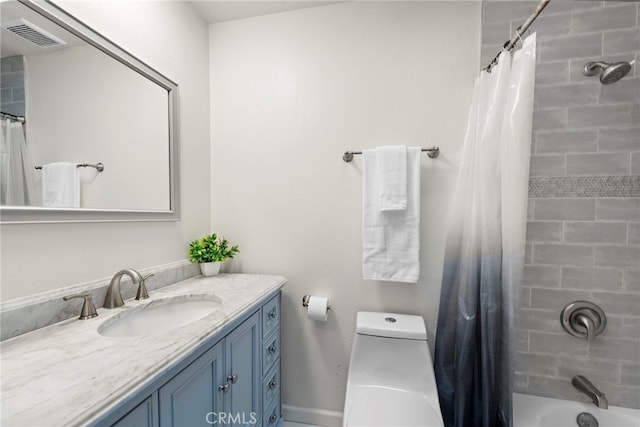 950 W Lambert Rd Unit 9, La Habra, CA 90631 - bathroom with vanity, shower / tub combo with curtain, toilet, and visible vents