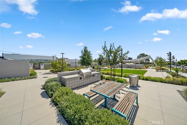 view of patio with area for grilling and an outdoor kitchen