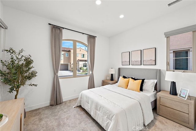215 Sutters Ml, Irvine, CA 92602 - bedroom with recessed lighting, baseboards, visible vents, and light carpet