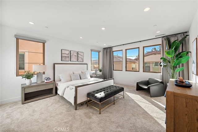 215 Sutters Ml, Irvine, CA 92602 - bedroom with baseboards, carpet, recessed lighting, and visible vents