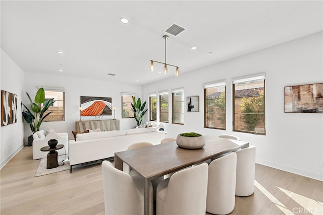 215 Sutters Ml, Irvine, CA 92602 - dining space featuring recessed lighting, baseboards, visible vents, and light wood-style floors