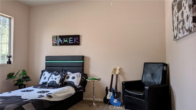 bedroom featuring baseboards and carpet