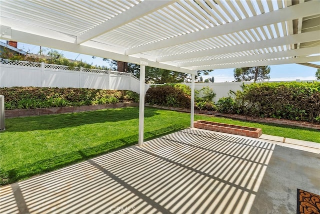 view of patio with a fenced backyard and a pergola