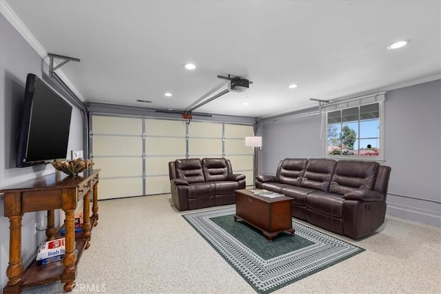 interior space featuring a garage door opener and recessed lighting
