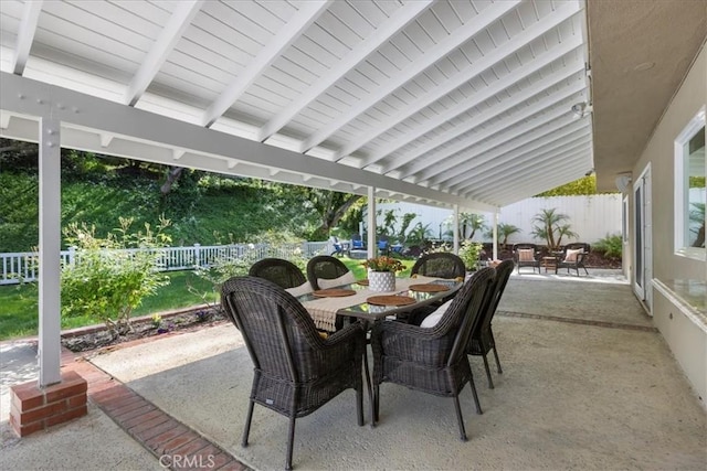 view of patio / terrace featuring a fenced backyard and outdoor dining area