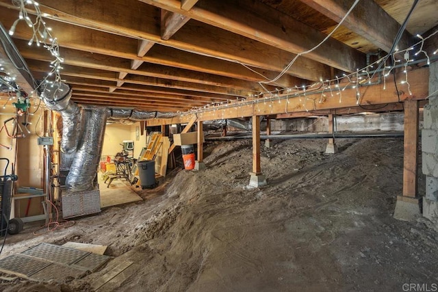 view of unfinished basement