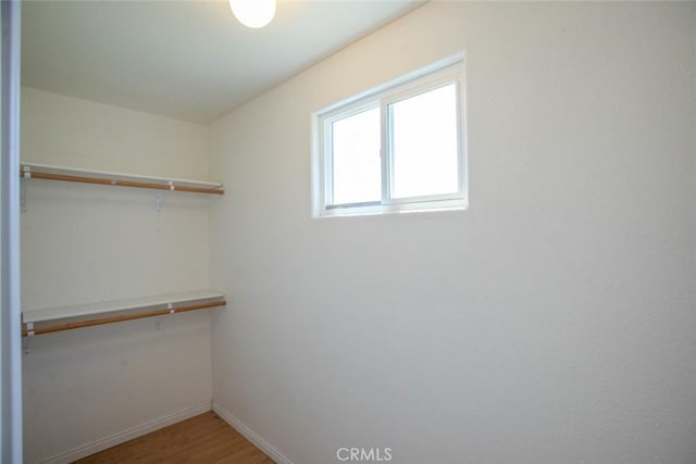 walk in closet with light wood-type flooring