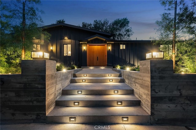 exterior space featuring board and batten siding