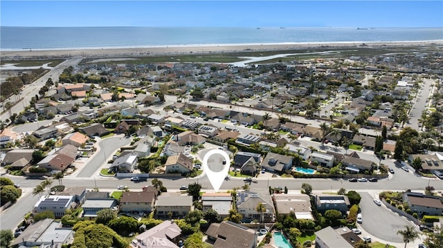 22122 Cape May Ln, Huntington Beach, CA 92646 - bird's eye view featuring a water view, a beach view, and a residential view