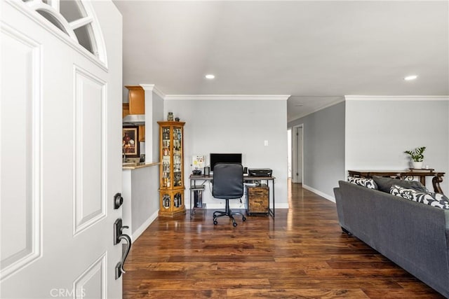 134 S Magnolia Ave Unit 21A, Anaheim, CA 92804 - office area with crown molding, baseboards, recessed lighting, and wood finished floors