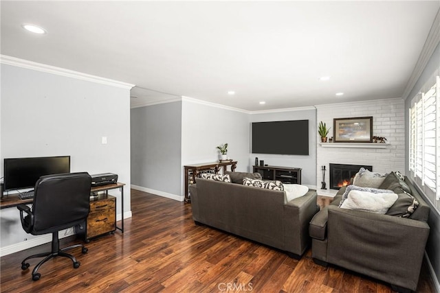 134 S Magnolia Ave Unit 21A, Anaheim, CA 92804 - living room with a fireplace, recessed lighting, baseboards, wood finished floors, and ornamental molding